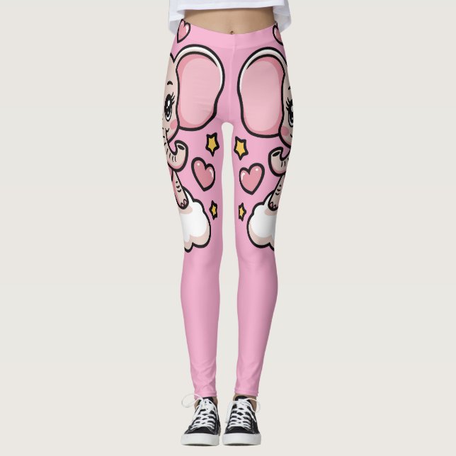 Niedliche fliegende rosa Elefant Whimsical Stars & Leggings (Vorderseite)