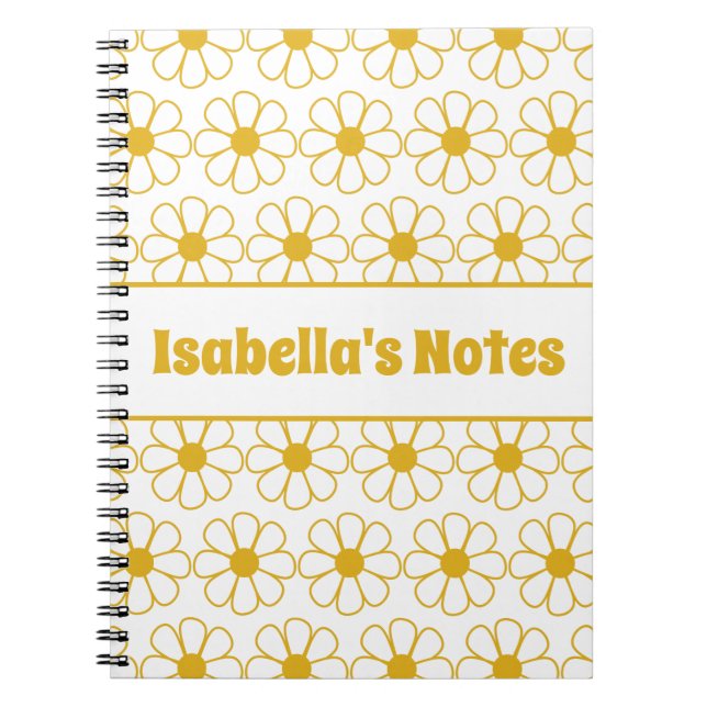 Niedliche floral Daisy Muster Mustard Personalisie Notizblock (Vorderseite)