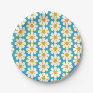 Niedliche floral Daisy Muster Mustard und Blue Pappteller