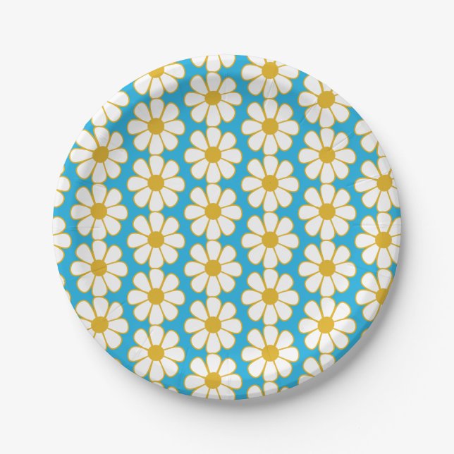 Niedliche floral Daisy Muster Mustard und Blue Pappteller (Vorderseite)