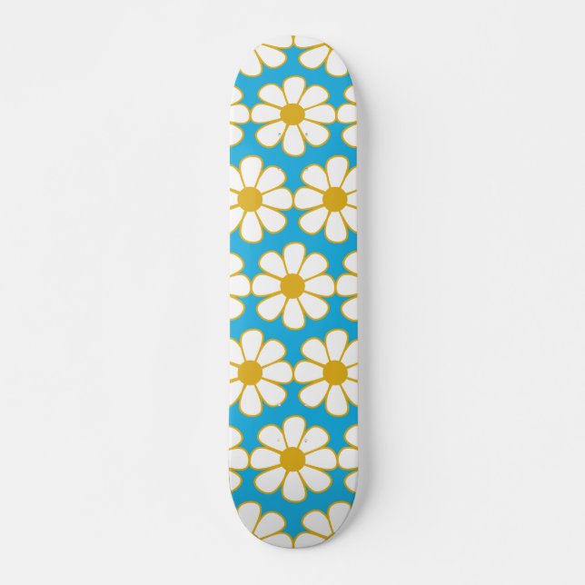 Niedliche floral Daisy Muster Mustard und Blue Skateboard (Vorne)