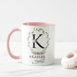 Niedliche Floral Letter K Monogramm-Tasse Tasse