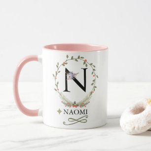 Niedliche Floral Letter N Monogramm-Tasse Tasse