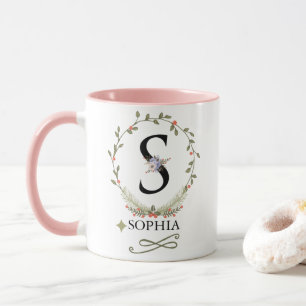 Niedliche Floral Letter S Monogramm-Tasse Tasse