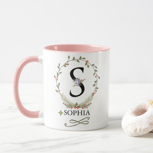 Niedliche Floral Letter S Monogramm-Tasse Tasse (Mit Donut)