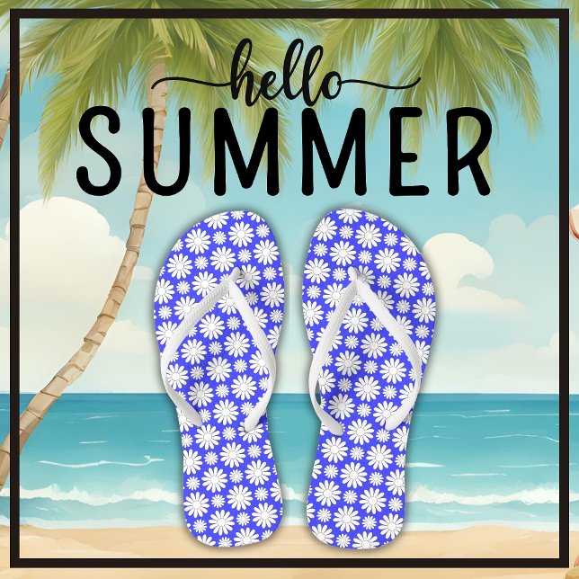 Niedliche florale Daisy Muster Blau und Weiß Somme Flip Flops (Say Hello Summer with these cute floral daisy pattern blue and white flip flops.)
