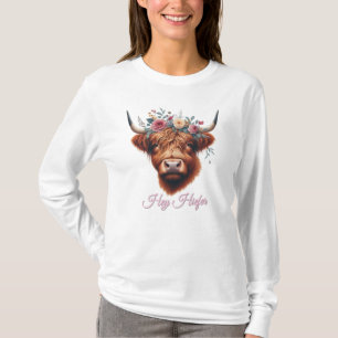 Niedliche, florale/frühlingshafte Hochlandkuh T-Shirt