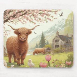 Niedliche, florale/frühlingshaltige Kuh Mousepad