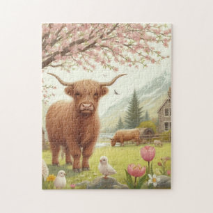 Niedliche, florale/frühlingshaltige Kuh Puzzle