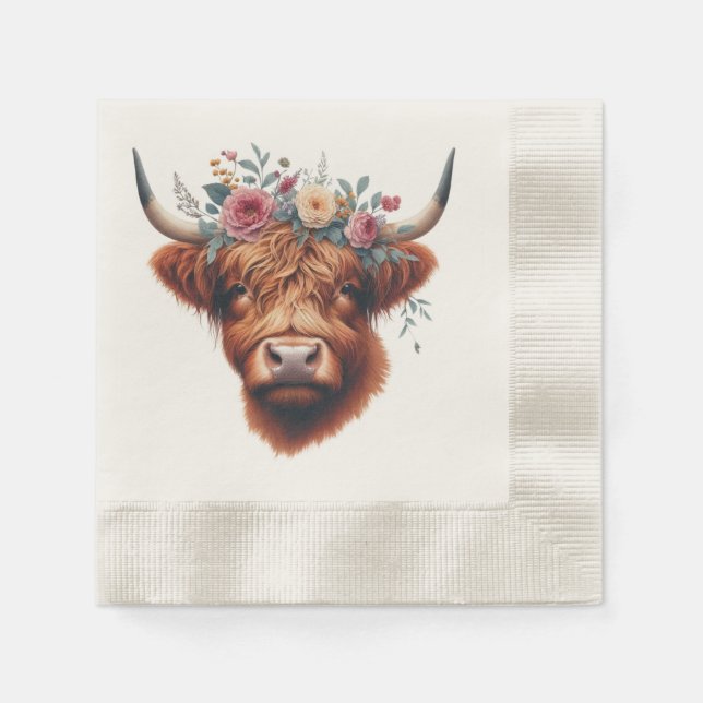 Niedliche, florale/frühlingshaltige Kuh Serviette (Vorderseite)