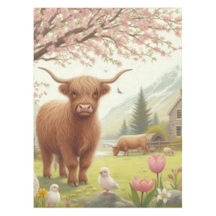 Niedliche, florale/frühlingshaltige Kuh Tischdecke