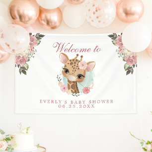 Niedliche florale Giraffen-Baby-Party Begrüßung Banner