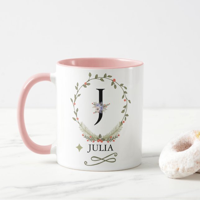 Niedliche florale Letter J Monogram-Tasse Tasse (Mit Donut)