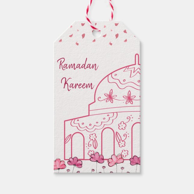 Niedliche florale rosa Moschee Islamisch Ramadan K Geschenkanhänger (Vorderseite)
