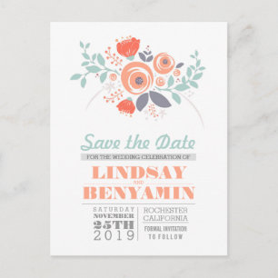 Niedliche, florale Save the Date Postkarten für Fr