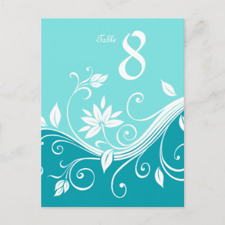 Niedliche florale Tischnummer Postkarte Blau