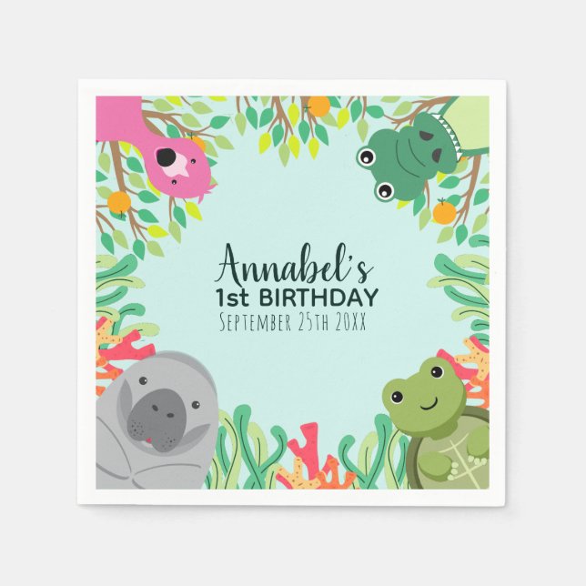 Niedliche Florida Tiere Wildtiere Ein Kindergeburt Serviette (Vorderseite)