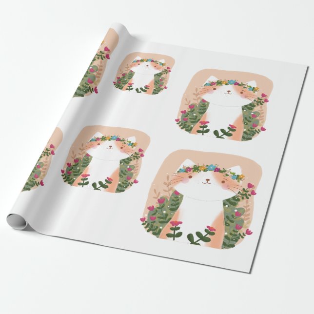 Niedliche Florkatze Geschenkpapier (Ungerollt)