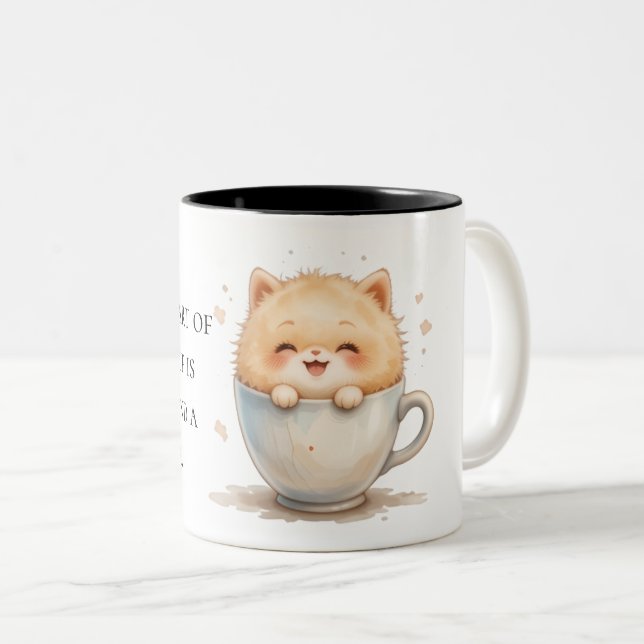 Niedliche Fluffy Cat in Coffee Cup - Tasse Design (VorderseiteRechts)