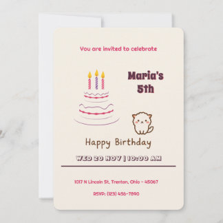 Niedliche Fluffy Katze mit Geburtstagskuchen Einladung