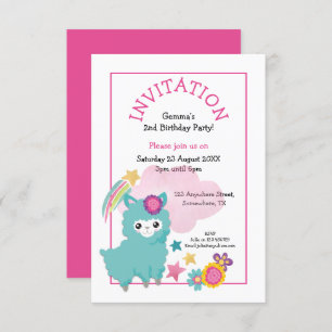 Niedliche Fluffy Llama Young Child Birthday Party  Einladung