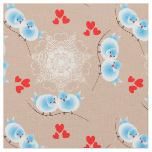 Niedliche Fluffy Love Birds und Sweet Red Liebe He Stoff