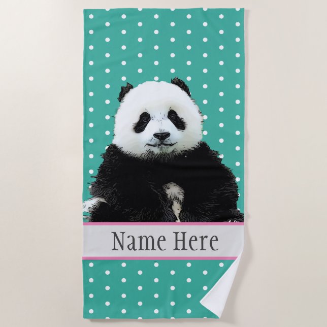 Niedliche Fluffy Panda Bear Animal Wild Name Kids Strandtuch (Vorderseite)