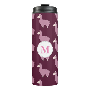 Niedliche Fluffy Pink Llamas mit Initial Thermosbecher