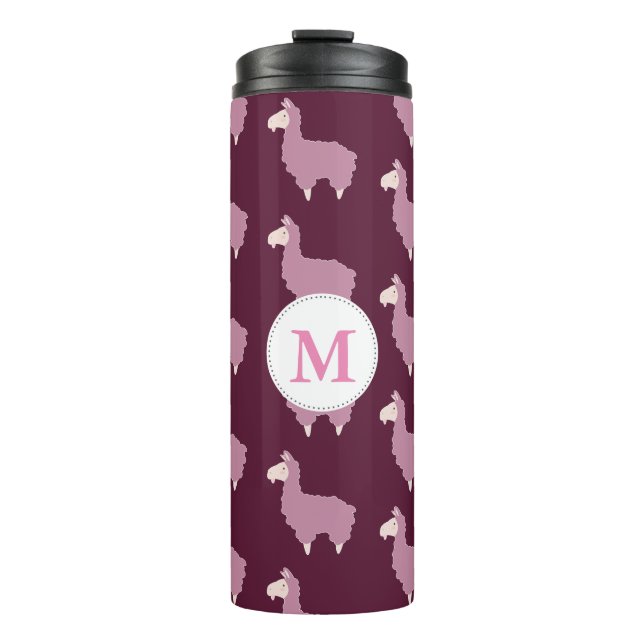 Niedliche Fluffy Pink Llamas mit Initial Thermosbecher (Vorderseite)