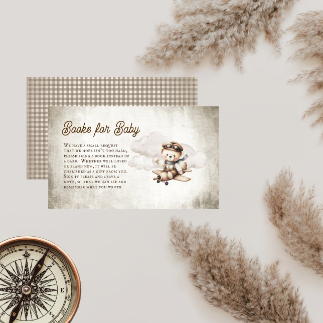 Niedliche Flugzeugteddy-Bärenbücher für Baby Begleitkarte (Cute Teddy Bear Airplane Baby Shower Books for Baby Enclosure Insert Card)