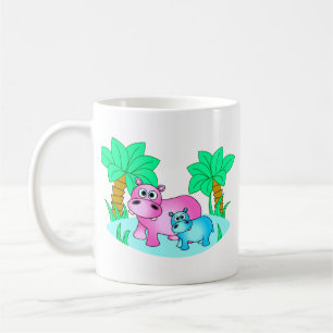 Niedliche Flusspferde Mama und Baby-Schwimmen Tasse