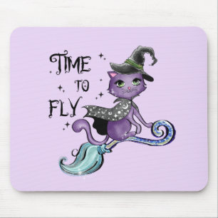 Niedliche Flying Hexenkatze Zeit zum Fliegen Mousepad