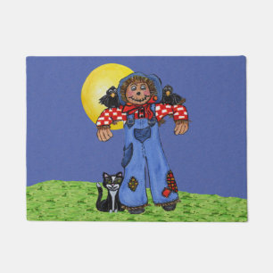Niedliche Folk Art Blue Jeans Scarecrow Crows Hall Fußmatte