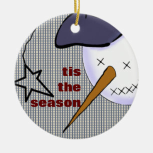 Niedliche Folk Art Cowboy Snowman Keramik Ornament