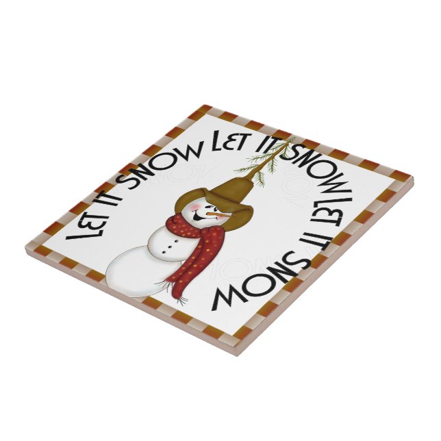 Niedliche Folk Art Cowboy Snowman Weihnachten Fliese (Seite)