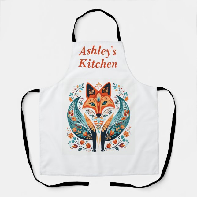 Niedliche Folk Art Foxy Kitchen Schürze (Vorderseite)