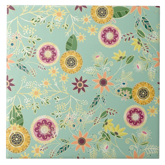 Niedliche Folklorefarben Original Goldenes Design Fliese (Vorderseite)