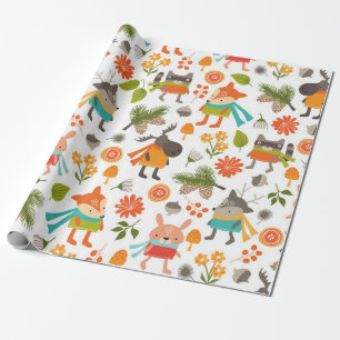 Niedliche Folksy Woodland Tiere Geschenkpapier
