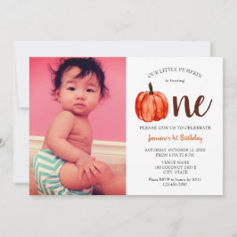Niedliche Fotokarte zum ersten Geburtstag Pumpkin  Einladung
