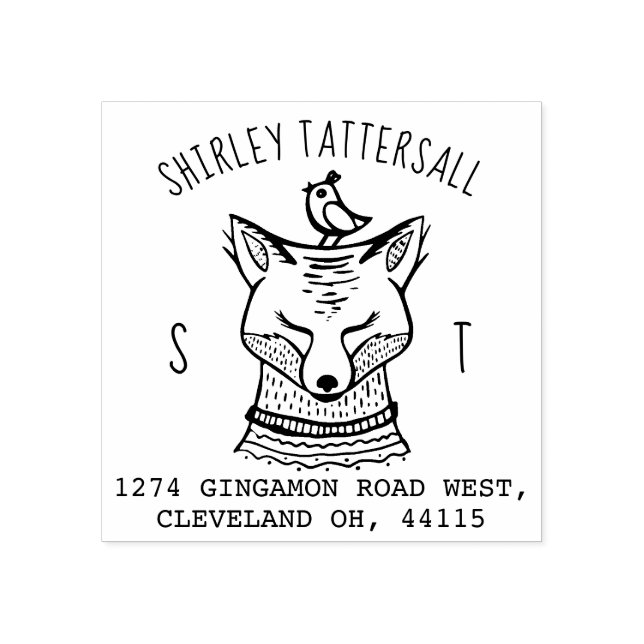 Niedliche Fox Animal Monogram & Name Rücksendeadre Gummistempel (Prägung)