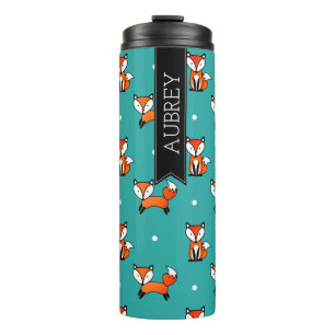 Niedliche Fox & Aquamarine weiße Polka Dosen Perso Thermosbecher