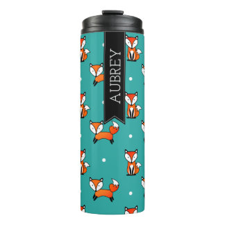 Niedliche Fox & Aquamarine weiße Polka Dosen Perso Thermosbecher