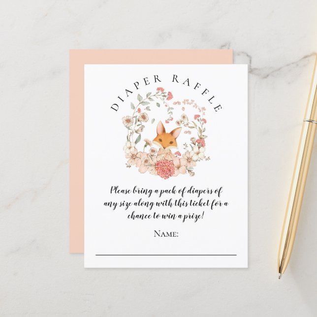 Niedliche Fox Diaper Raffle Girl Baby Dusche (Vorderseite/Rückseite Beispiel)