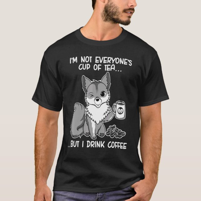 Niedliche Fox Drink Coffee Fox Animal Furry 2 T-Shirt (Vorderseite)