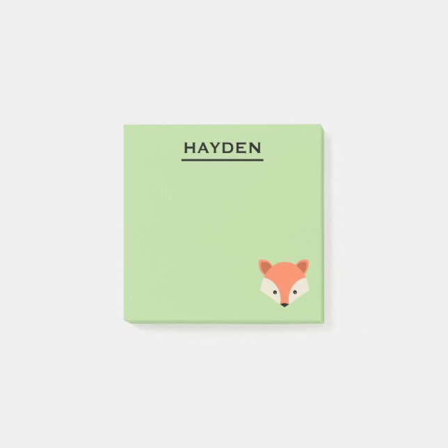 Niedliche Fox-Face auf Green Personalisiert Post-it Klebezettel (Vorderseite)
