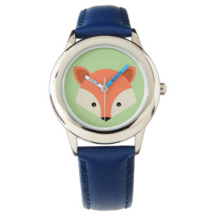 Niedliche Fox-Gesichter auf grünem Hintergrund Armbanduhr