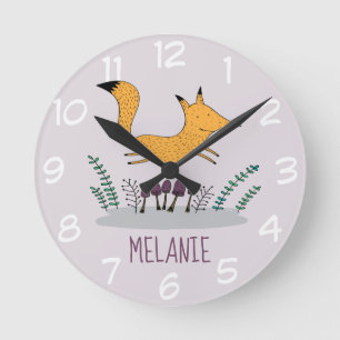 Niedliche Fox-Illustration Kinder Personalisiert Runde Wanduhr