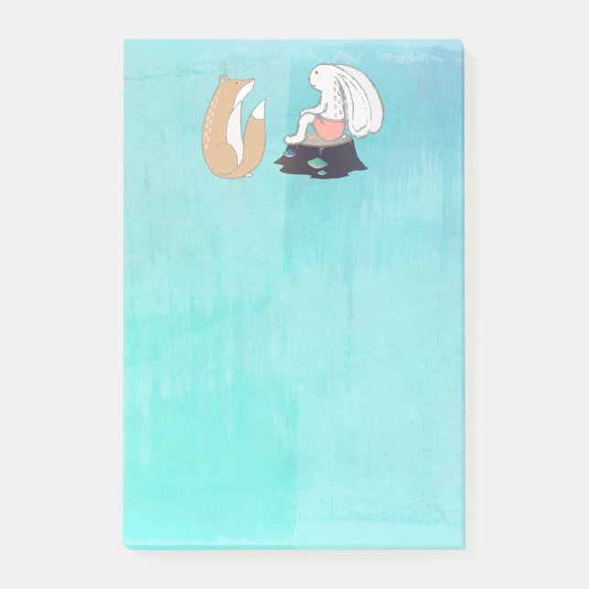 Niedliche Fox- und Rabbit-Waldkreaturen Zeichnend Post-it Klebezettel (Vorderseite)