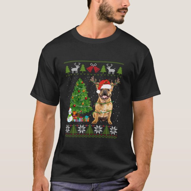Niedliche Französisch Bulldog Hund Weihnachtsmannm T-Shirt (Vorderseite)