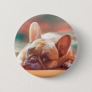 Niedliche französische Bulldog-Aquarellmalerei Button